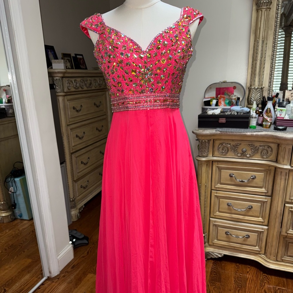 Camille La Vie Pink Rhinestone Formal Gown